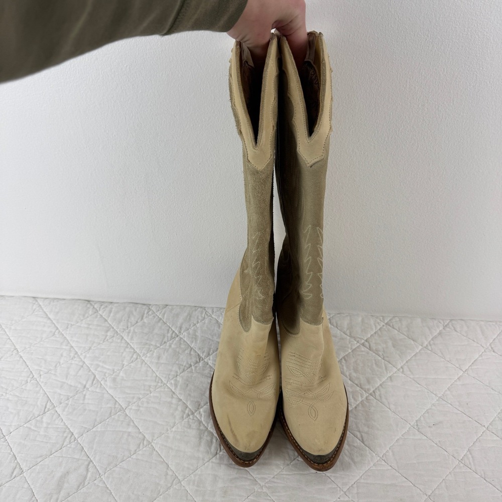 Zodiac USA Vintage Western Boots Beige Tan Suede Leather Metal Toe 8.5M‎ 416185 - Picture 3 of 8